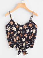 Romwe Floral Print Random Open Back Knotted Cami Top