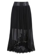 Romwe Elastic Waist High Low Embroidered Skirt