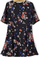 Romwe Floral Swallow Print Ruffle Dress