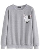 Romwe Grey Cartoon Dog Print Sweatshirt