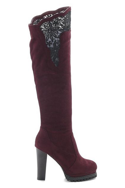 Romwe Lace Panel Red Heel Thigh Boots