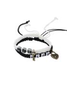 Romwe Key & Lock Charm Beaded Braided Bracelet - Black/white