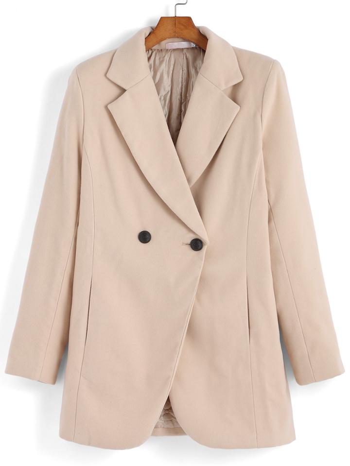 Romwe Lapel Long Sleeve Buttons Khaki Coat