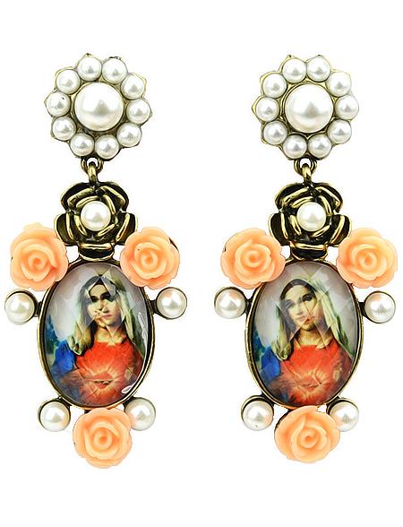Romwe White Mona Lisa Pearl Earrings