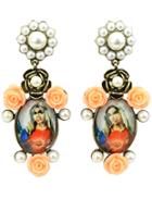Romwe White Mona Lisa Pearl Earrings