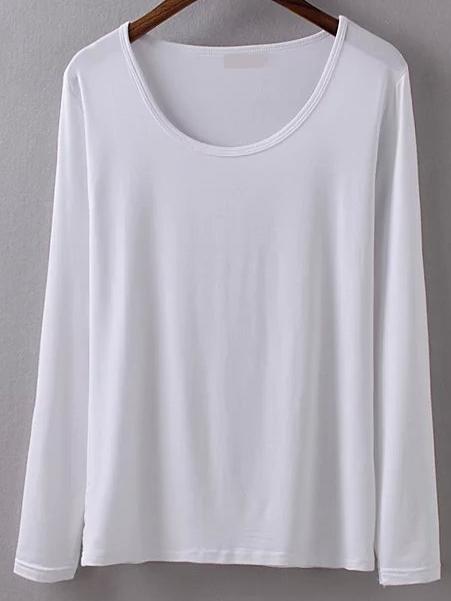 Romwe White Modal Long Sleeve T-shirt