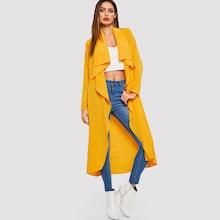 Romwe Draped Collar Self Belted Longline Coat