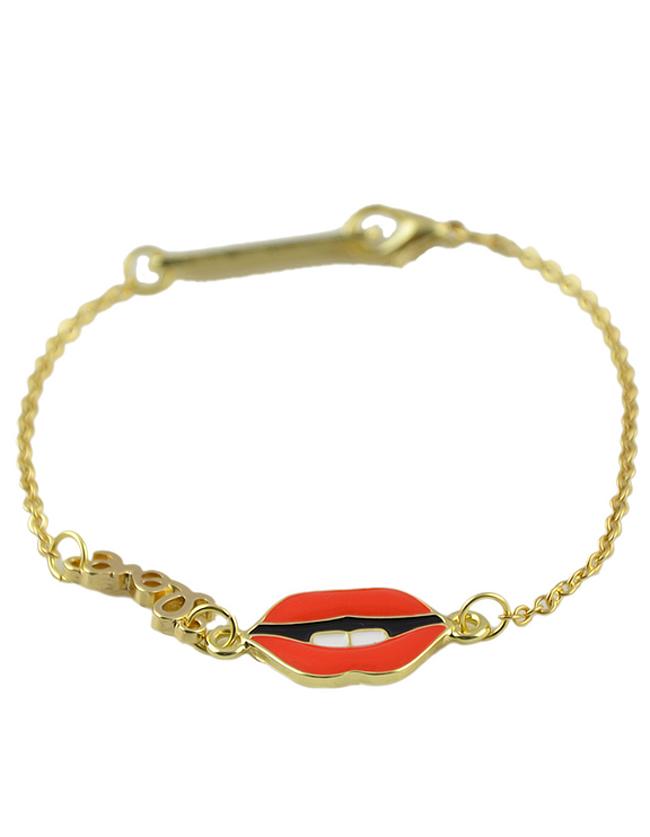 Romwe Gold Plated Enamel Red Mouth New Fashion Bracelet