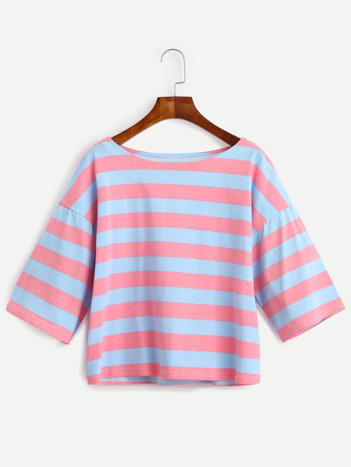 Romwe Color Block Striped Drop Shoulder T-shirt