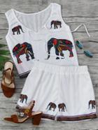 Romwe Elephant Print Tank Top With Shorts