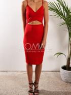 Romwe Red Spaghetti Strap Cut Out Sheath Dress