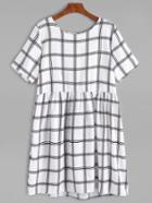 Romwe White Grid High Waist Dress