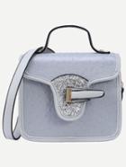 Romwe Faux Ostrich Leather Handbag With Strap - Grey