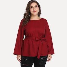 Romwe Plus Solid Belted Blouse
