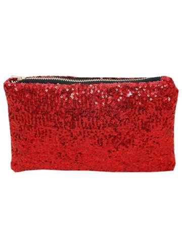 Romwe Red Zipper Sequin Clutch Bag