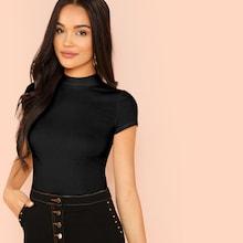 Romwe Mock Neck Rib Knit Top