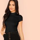 Romwe Mock Neck Rib Knit Top