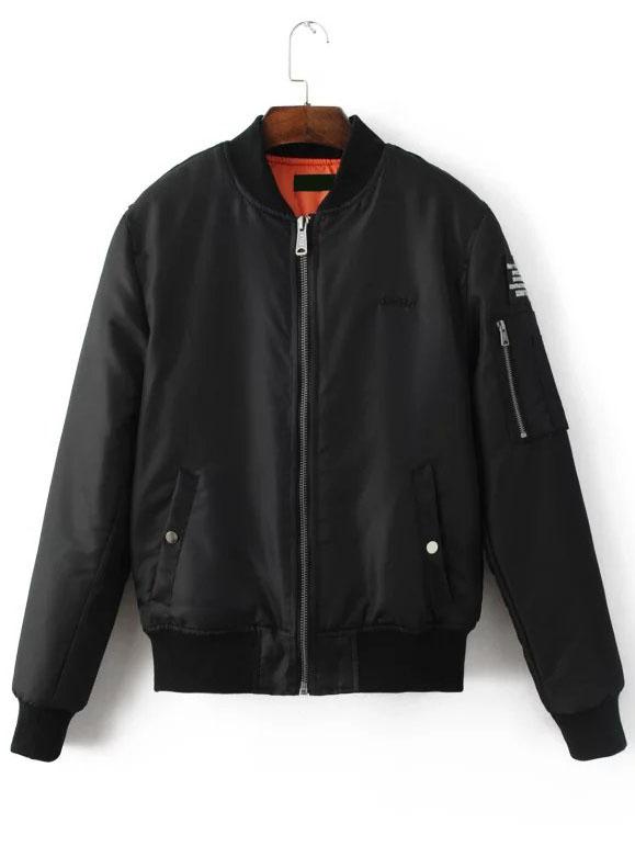 Romwe Black Tiger Embroidery Zipper Up Flight Jacket
