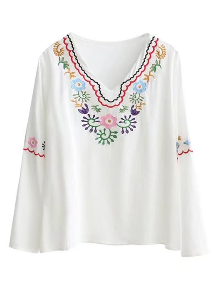 Romwe V Neckline Embroidery Blouse