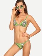 Romwe Green Snake Print Triangle Bikini Set