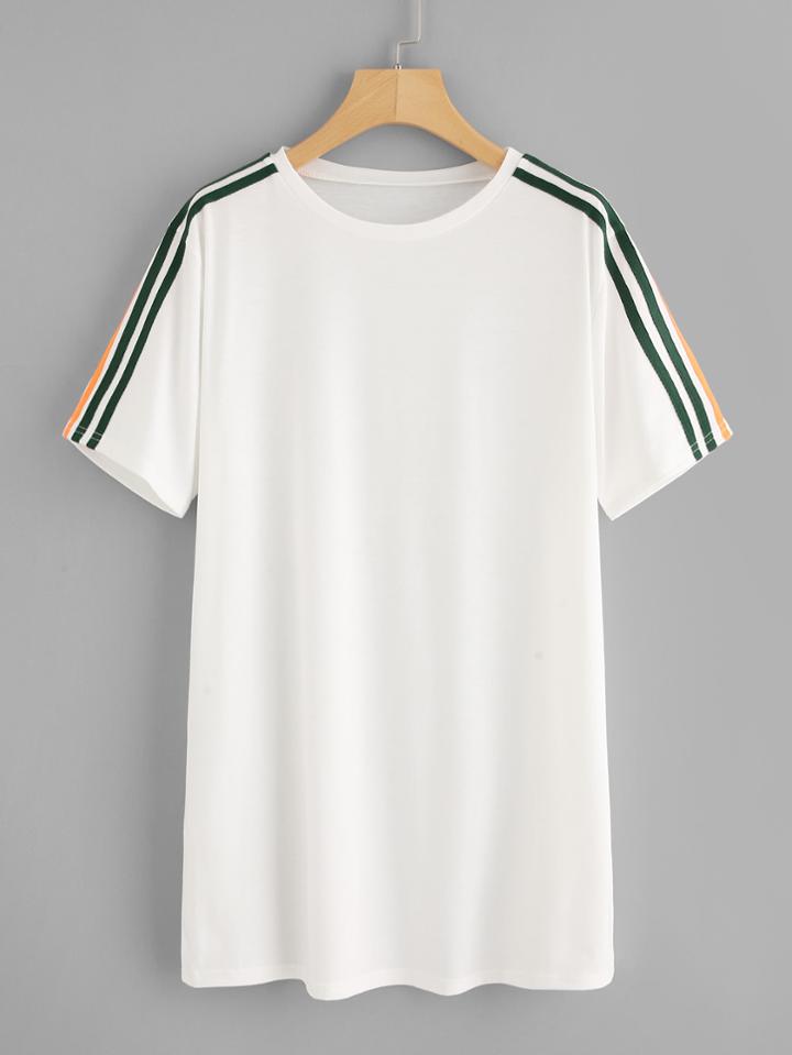 Romwe Striped Sleeve T-shirt