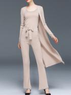 Romwe Khaki Knit Three-piece Top With Pants