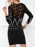 Romwe Black Long Sleeve With Lace Dress