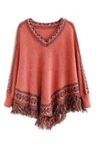 Romwe V-neck Batwing Sleeves Tassels Jumper