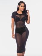 Romwe Sheer Mesh Panel Midi Dress