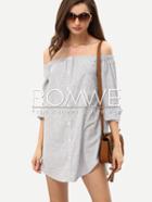 Romwe Vertical Stripe Off The Shoulder Dolphin Hem Dress
