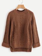 Romwe Dip Hem Cuffed Textured Knit Sweater