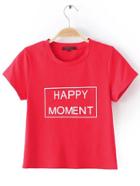 Romwe Red Round Neck Letter Casual T-shirt