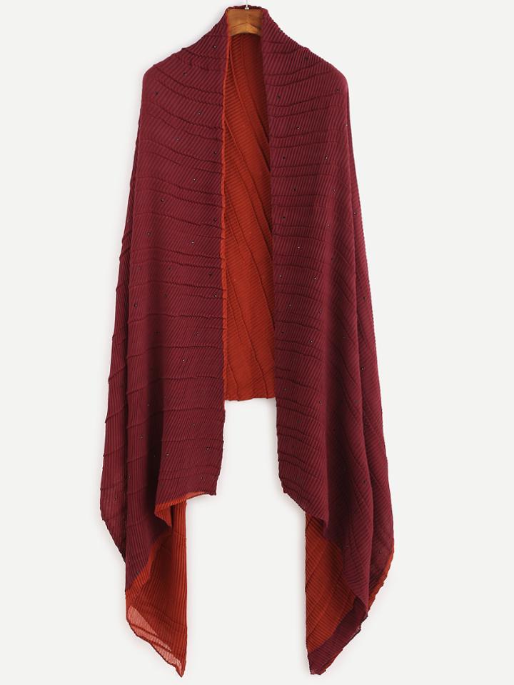 Romwe Red Beaded Ribbed Long Shawl Scarf