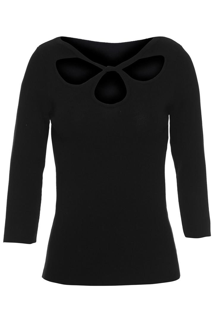 Romwe Water-drop Cut-out Black Jumper