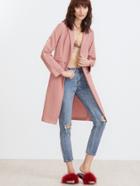 Romwe Pink Notch Collar Open Front Paneled Coat