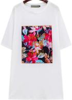 Romwe Flower Print Long T-shirt
