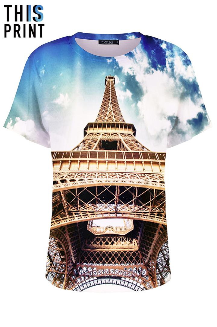 Romwe This Is Print Eiffel Tower Print T-shirt