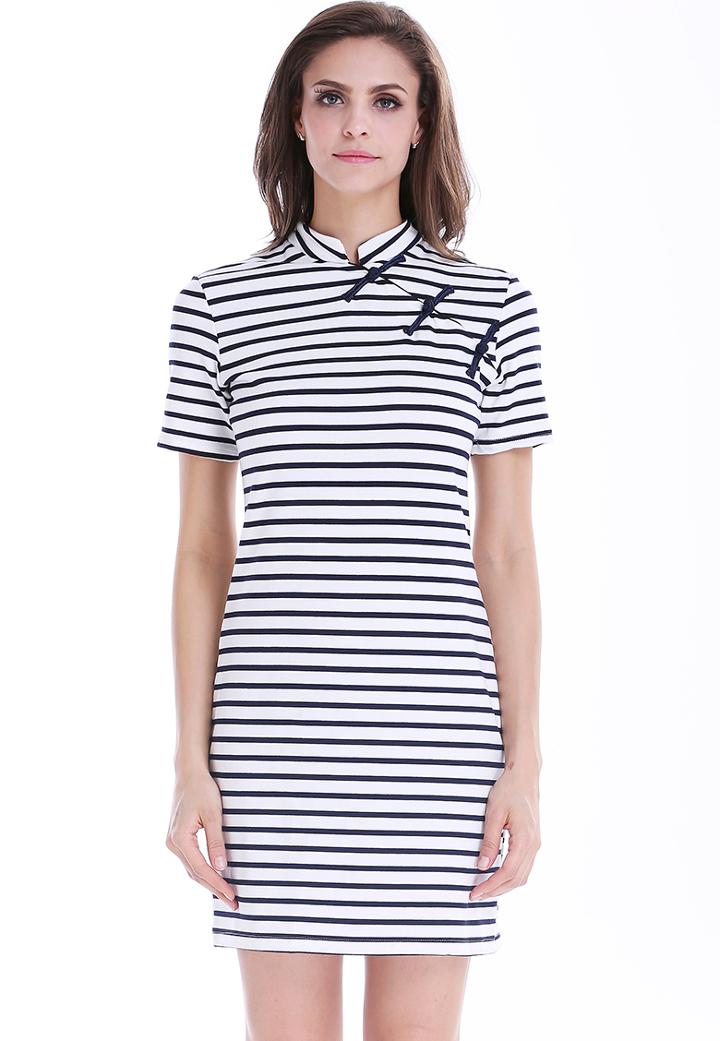 Romwe Short Sleeve Striped Pencil Dress