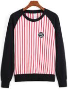 Romwe Color-block Vertical Striped Sweatshirt