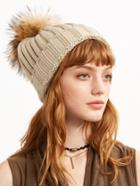 Romwe Beige Ribbed Detachable Pom Pom Hat