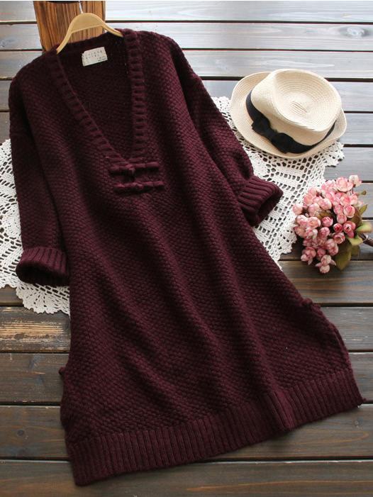 Romwe Plunging V-neckline Dolphin Hem Knit Sweater Dress