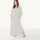 Romwe Plus Pocket Side Slit Hem Striped Dress