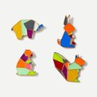 Romwe Color Block Animal Brooch Set 4pcs