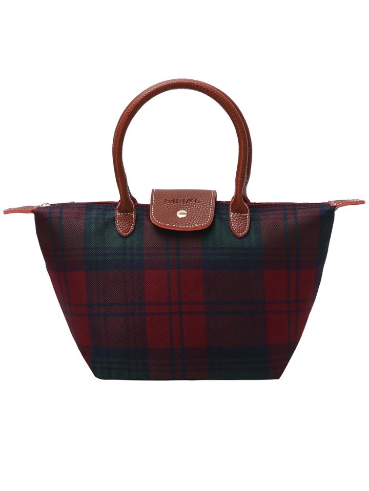 Romwe Red Plaid Canvas Snap Flap Handbag
