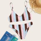 Romwe Striped Thin Strap Bikini Set