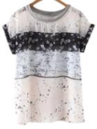 Romwe Multicolor Roll Cuff Short Sleeve Floral Print Blouse