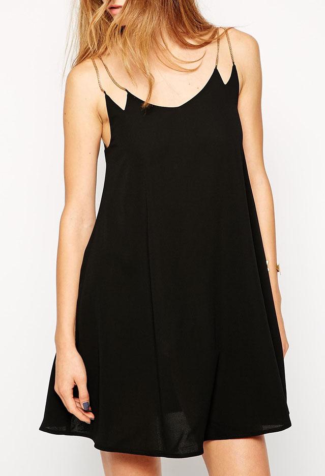 Romwe Spaghetti Strap Shift Black Dress