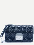 Romwe Navy Quilted Plastic Flap Bag With Chain Strap