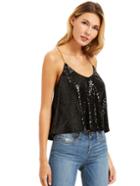 Romwe Black Criss Cross Sequined Cami Top