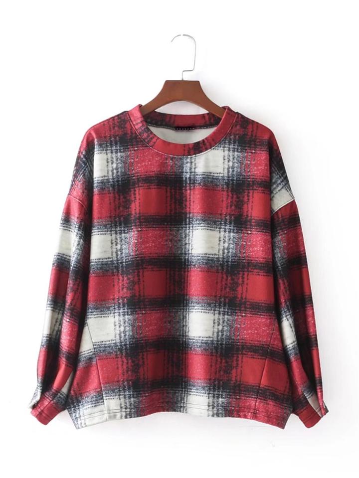 Romwe Wool Blend Check Top